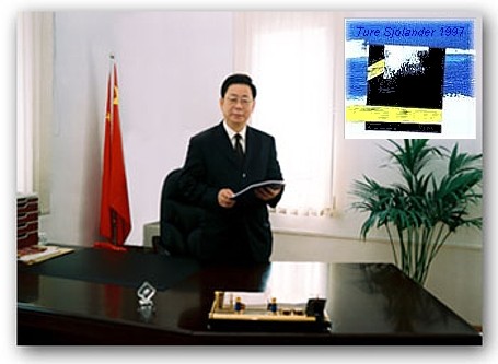 The Mayor of Chanchun City Mr.  Zhu Yejing in his office. Painting by Ture Sjolander - Acrylic on Canvas. Approx. Size on the wall.